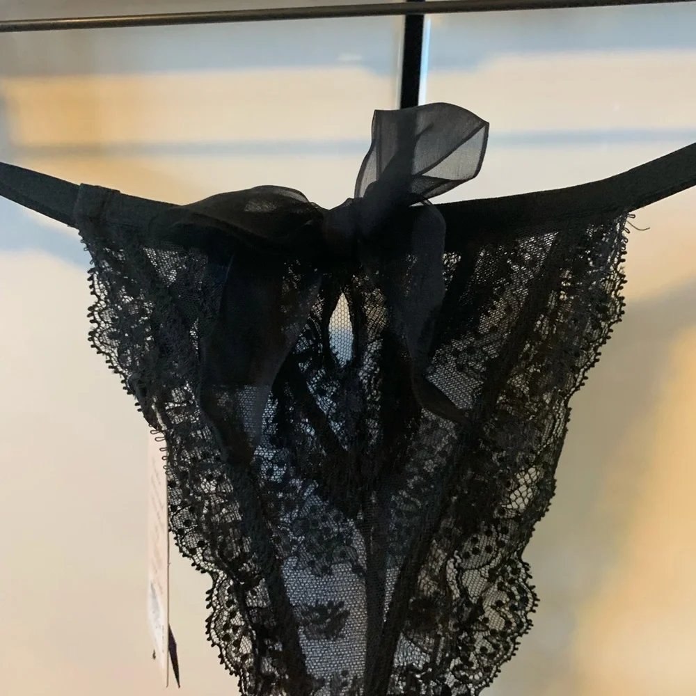 Victoria secret collection thong black Swarovsk crystal M G string designer